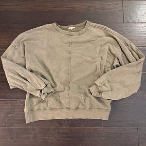 Easel Olive Green Open Back Boho Sweatshirt Comfy Size L